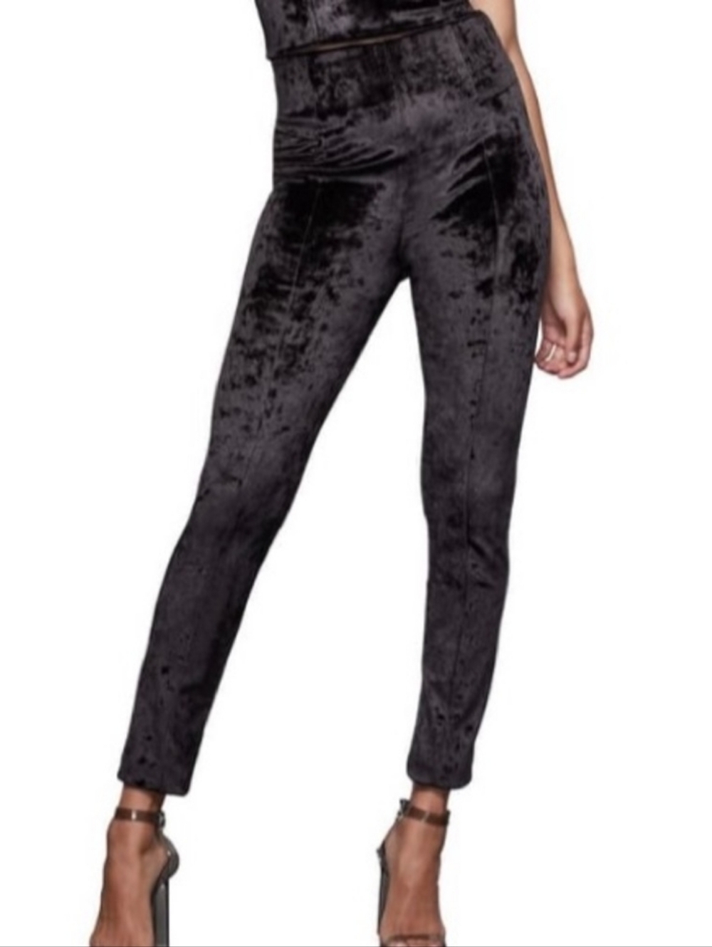 Good American Crushed Velvet Black Disco High Waist Skinny Leg Pants